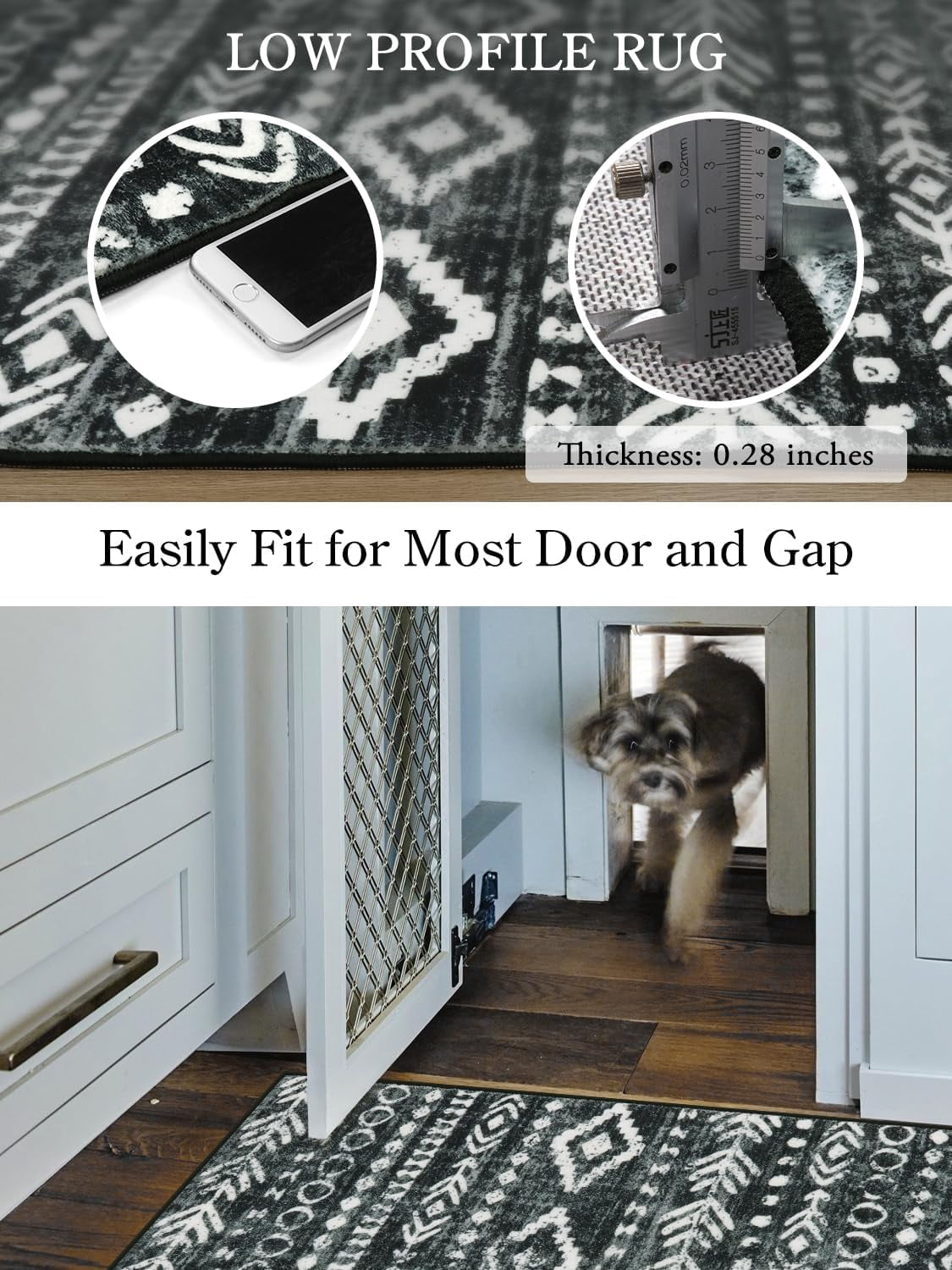 Moynesa 2'x3' Moroccan Entryway Rug,Black Boho Rugs for Entryway Non-Slip Washable Small Area Rug,Farmhouse Soft Geometric Kitchen Rug Low-Pile Indoor Door Mat Throw Rugs for Entrance Front Door