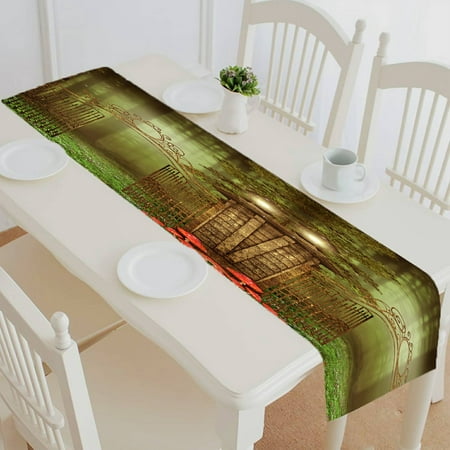 

ECZJNT Vintage gate lamps meadow spring flowers table runner table cloth tea table cloth 16x72 Inch