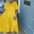 thumbnail image 2 of PEASKJP Women Summer Dresses Summer Loose Flutter Sleeves Lace Ruffle Maxi Dress Midi Dress Yellow XL, 2 of 5