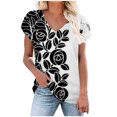 thumbnail image 1 of Pompotops Mode T-shirt d'Été à Manches Courtes Col en V Imprimé Décontracté Blouse Liquidation, 1 of 6