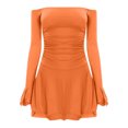 thumbnail image 3 of WILLBEST Vestidos Cortos Para Mujer Vestido Mini Fruncido Con Hombros Descubiertos Para Mujer Vestido Corto Ajustado Belleza De Manga Larga Con Volantes En Capas Y Fluido Para Otoño 288, 3 of 3