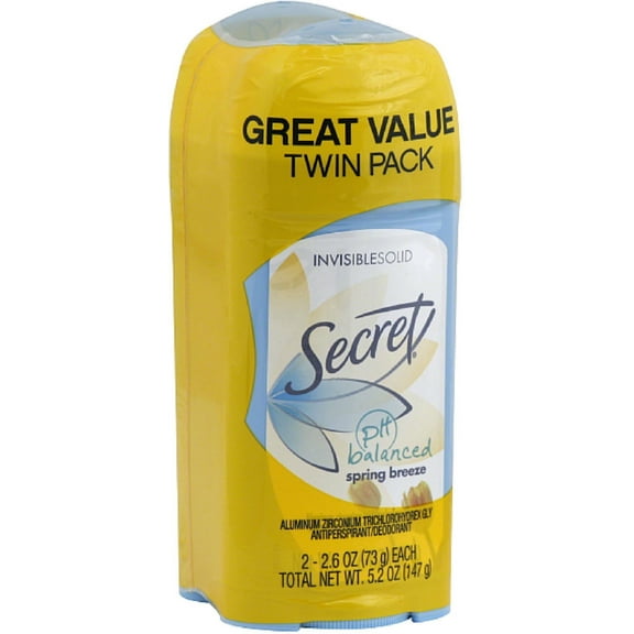Secret Invisible Solid Antiperspirant & Deodorant, Twin Pack, Spring Breeze 2.6 oz (Pack of 2)
