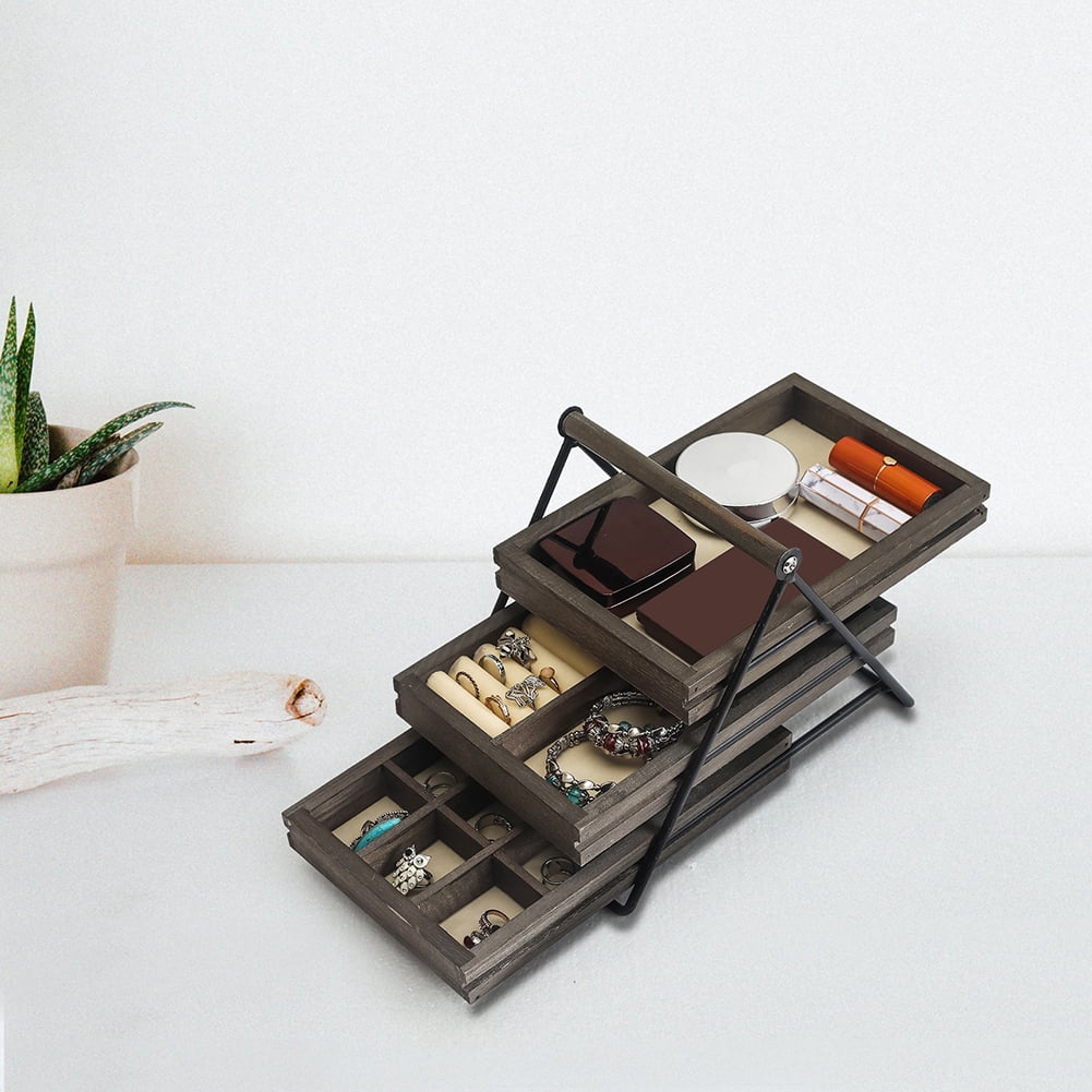 Kepooman 3-Layers Jewelry Display Rack, Necklace Holder, Jewelry Tree Stand Metal Jewelry Organizer for Necklaces Bracelets Earrings Rings, Walnut