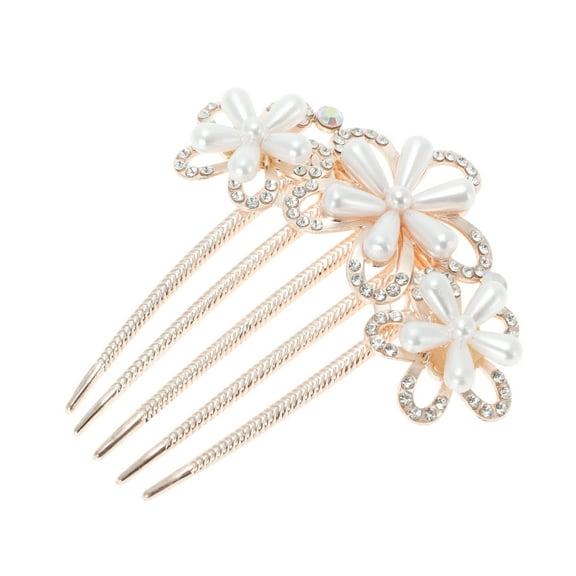 Unique Bargains 1 Pc Women's Styling Pearls Side Comb for Parties Gold Alloy