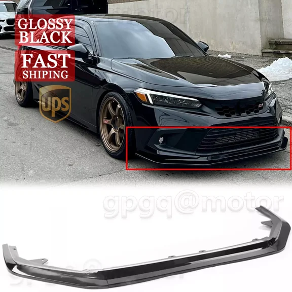 For Honda Civic Sedan Hatch 2022 RS Style Gloss Black Front Bumper Lip Splitter