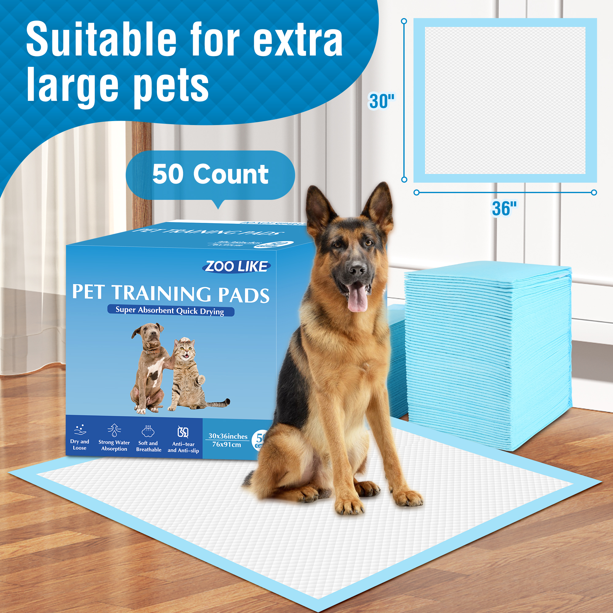 Zoolike XXL Dog Training Pads, 30x36 Inch, 50 Count photo 3