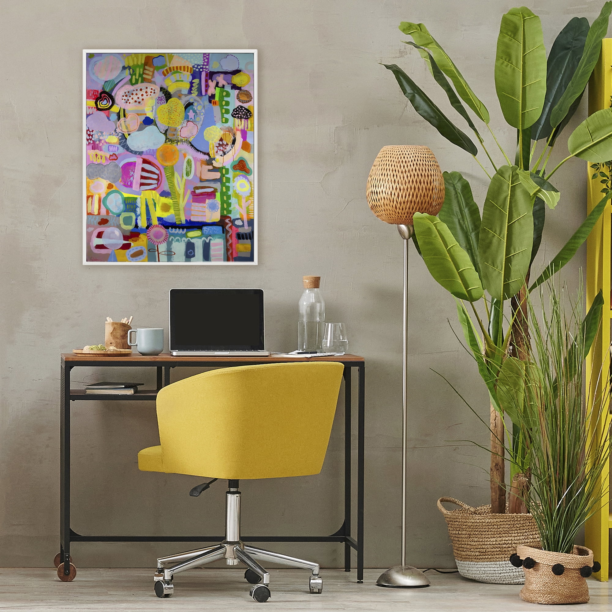 Stupell Industries Big Happy Whimsical Collage White Framed Giclee Art, design by Mary Robertson