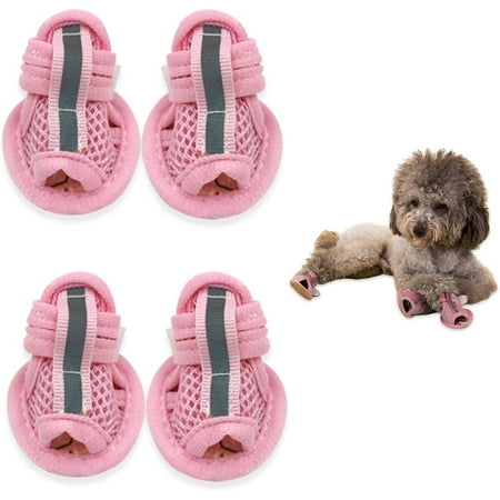 Summer Dog Sandals  2PCS Breathable Mesh Dog Shoes  Hot Pavement Puppy Shoes  Soft Sole Paw Protectors for Small Dogs (Pink  Size 1)