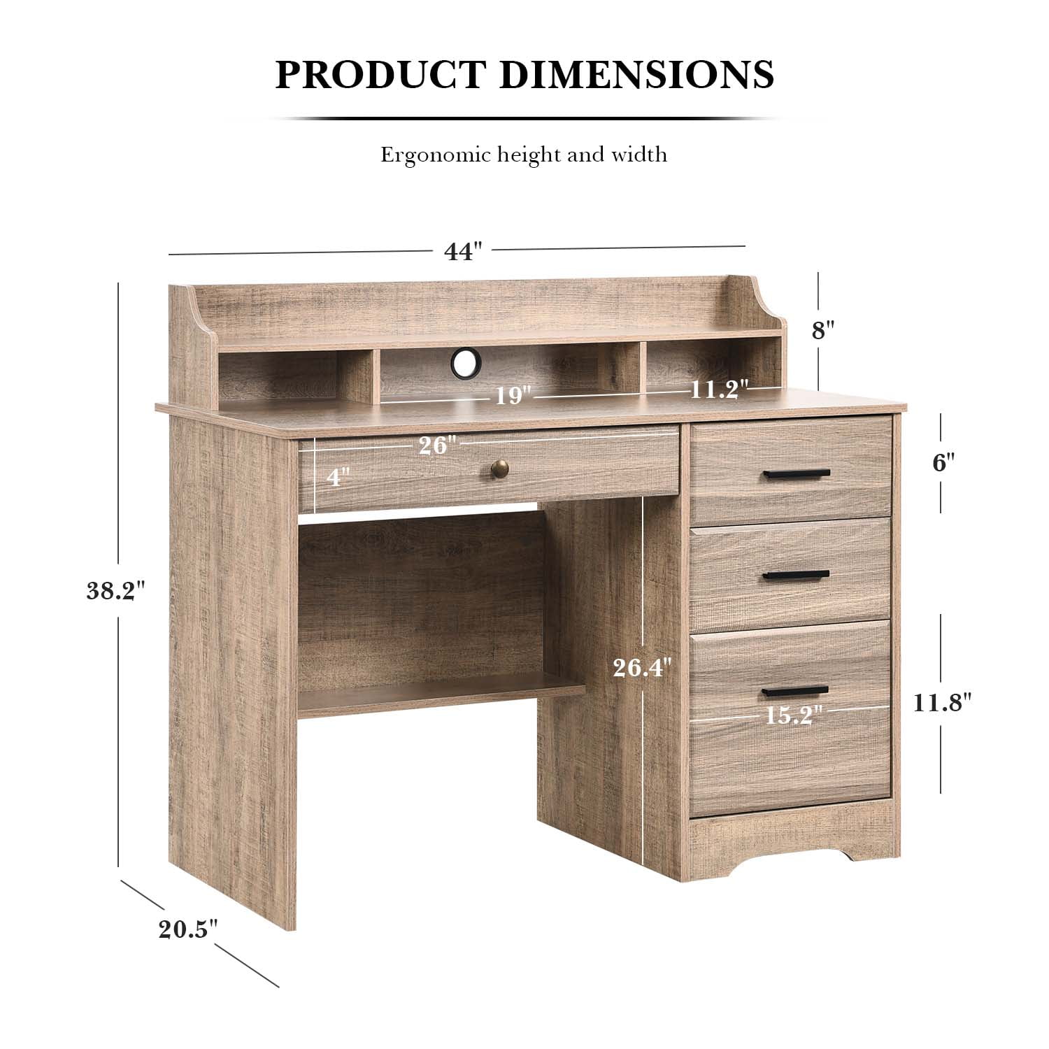 4 EVER WINNER Computer Desk with Drawers, Home Office Desk with Hutch Shelf, Small Desk with Storage for Small Space, Dark Oak