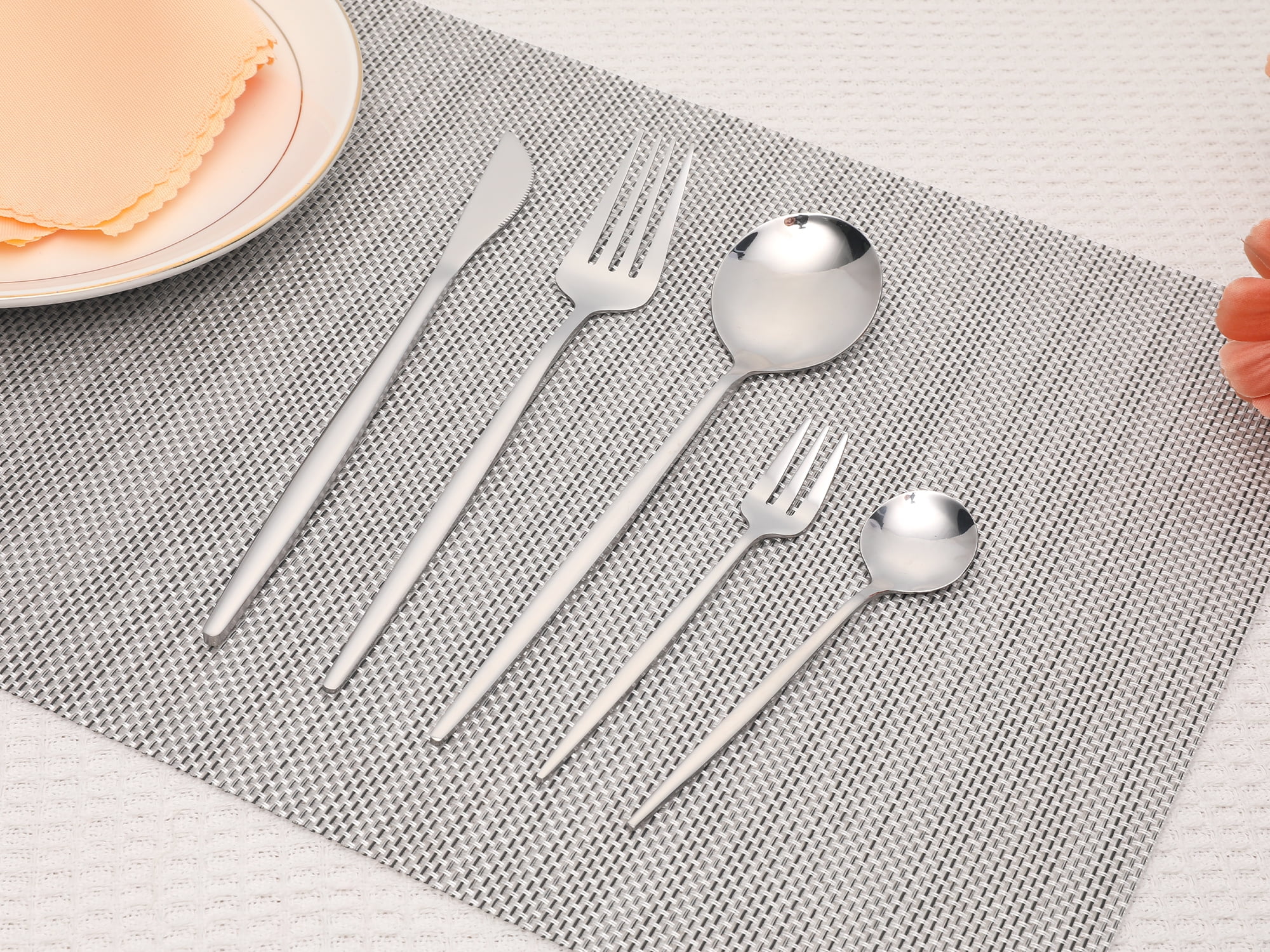 Unique Bargains Stainless Steel Flatware Set Silver 5 Pcs