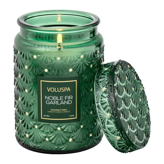 Voluspa Japonica Noble Fir Garland Large Glass Jar 18 Oz