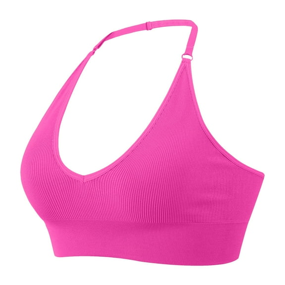 Ticikt Women Workout Impact Bras Medium Low Support Halter Sports Bras Seamless Open Back Gym Padded Yoga Crop Top,Color:Hot Pink