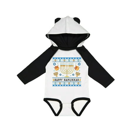 

Inktastic Happy Hanukkah Sweater Style Design with Menorah and Dreidel Gift Baby Boy or Baby Girl Long Sleeve Bodysuit