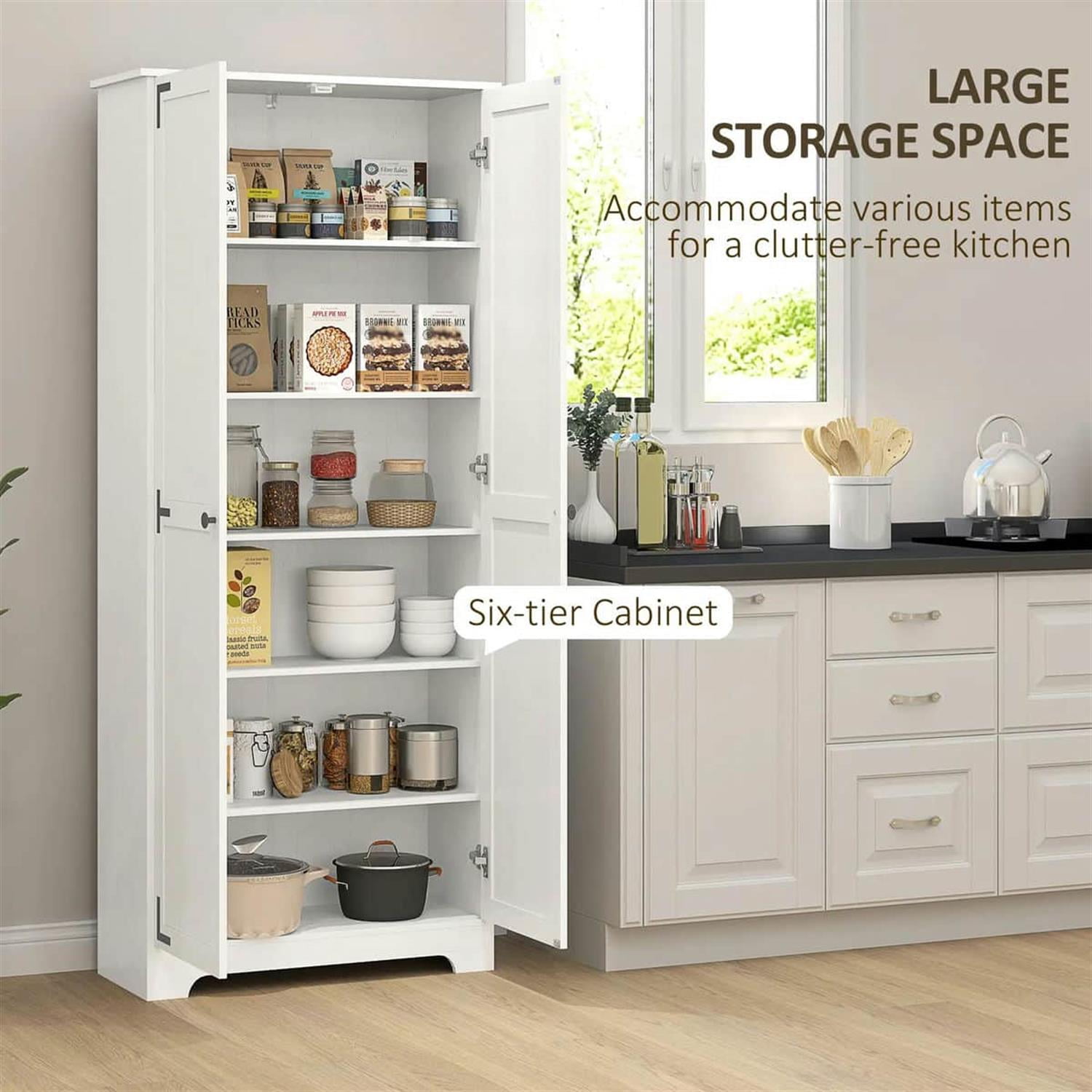 Demi Bonn 71" Large Kitchen Pantry Cabinet, Freestanding Storage with 6 Adjustable Shelves for Home Organization, White