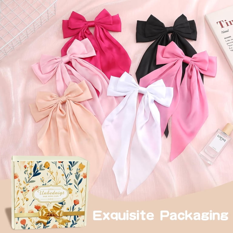 Hair Bows for Women, 6 PCS Silky Satin Hair Clips, Large Bow  display picture 1