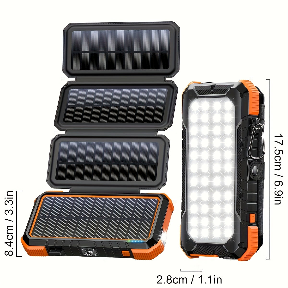 Solar Charger, 4 Foldable Panels, 18W Fast Charging Power Bank With 20000mAh Battery Pack, 4 USB Port, Solar Powered Charger With Camping Flashlight Compass, For Cell Phone