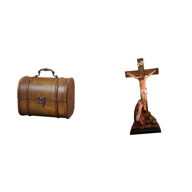 Estuche organizador de joyas,Organizador de joyas de madera para mujeres,hombres y niñas,Estatua católica,Colección religiosa de figuras de estatuas de la Virgen María,Figura de la Cruz de