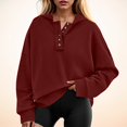 thumbnail image 2 of Shirts Y2k Women Winter Relaxed Fit Hooded Long-sleeved Mitten-Cuff One Shoulder Drawstring Solid Color Leisure Polyester Sweatshirts Hoodies(Red,XXL), 2 of 5