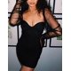 thumbnail image 3 of Sexy Sheer Mesh Sheer Bubble Club Vestido de mujer de manga larga Skinny Party Club Outfit (Negro) JAMW Sencillez, 3 of 5