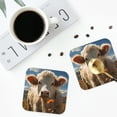 thumbnail image 4 of Rateoe Daisy Meadow Cow Drawing Drink Coasters Set of 4 Leather Coasters Spill Protection for Table Desk,Durable and Non Slip Leather Coaster ,4 Inches Drink Mats-Square, 4 of 6