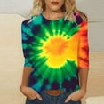 thumbnail image 2 of CYMMPU Tunic Tops 3/4 Sleeve Tie Dye Loose Fit Spring Tops Fall Fashion Shirts Round Neck Blouses for Women Dressy Casual Ombre T-Shirts Multicolor XXXXL, 2 of 5