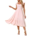 thumbnail image 1 of Vestido midi bohemio de tirantes con volantes y escote cuadrado para mujer INSPIRE CHIC en color rosa, talla L, 1 of 6