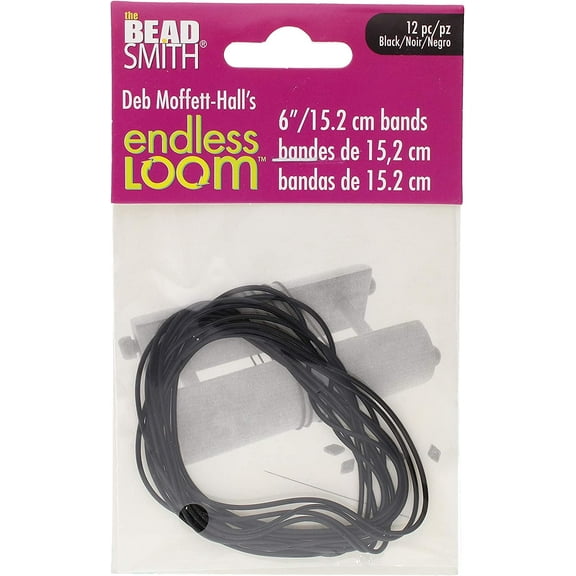 Deb Moffett-Hall's Endless Loom Bands, 6 Inches Diameter, Pack of 12 Pieces, Black Color, Use with The Endless Loom