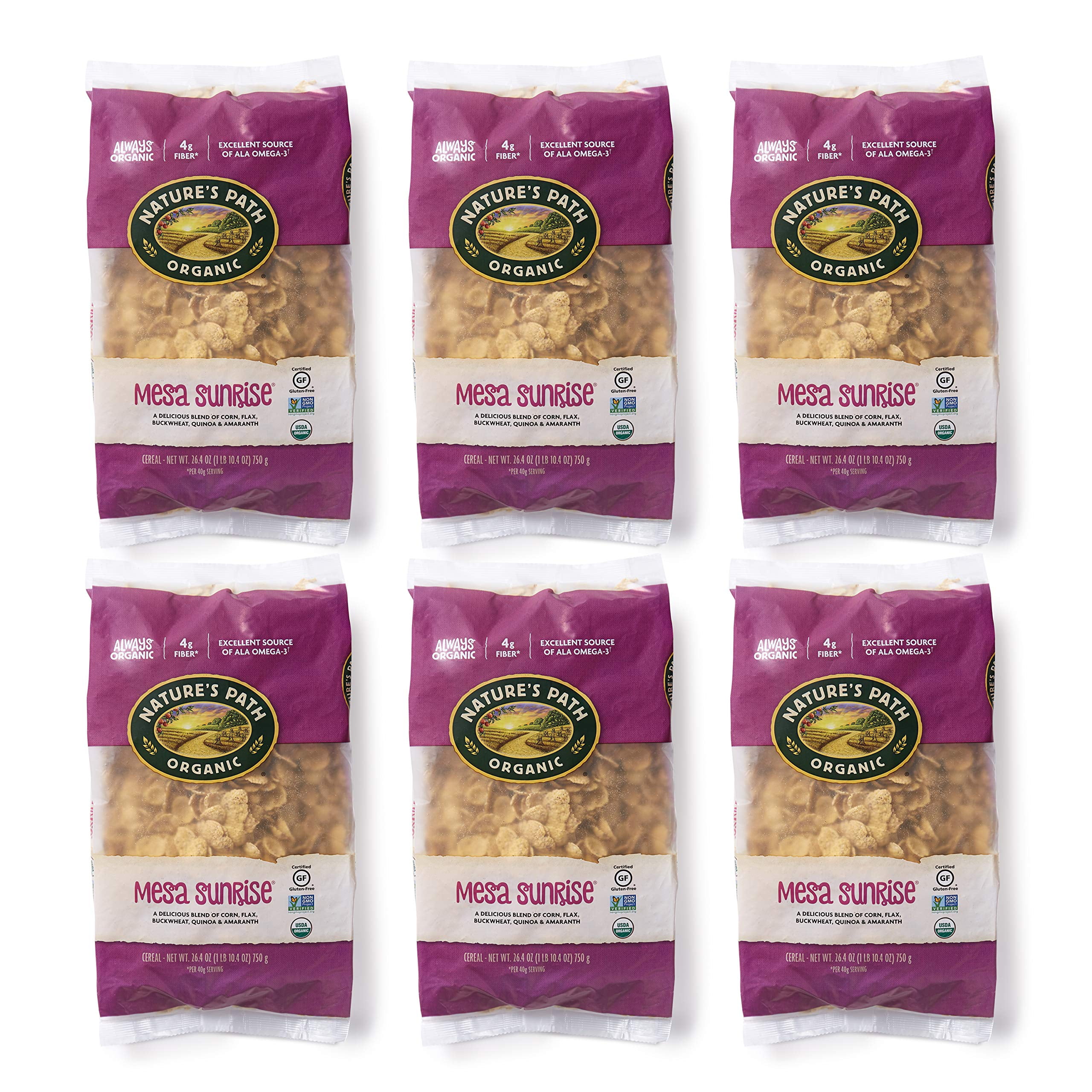 Nature's Path Organic Gluten Free Mesa Sunrise Flakes Cereal. Earth Friendly Package, Non-GMO, Heart Healthy, High Fiber, 4g Plant Based Protein,26.4 Oz(Pack of 6)
