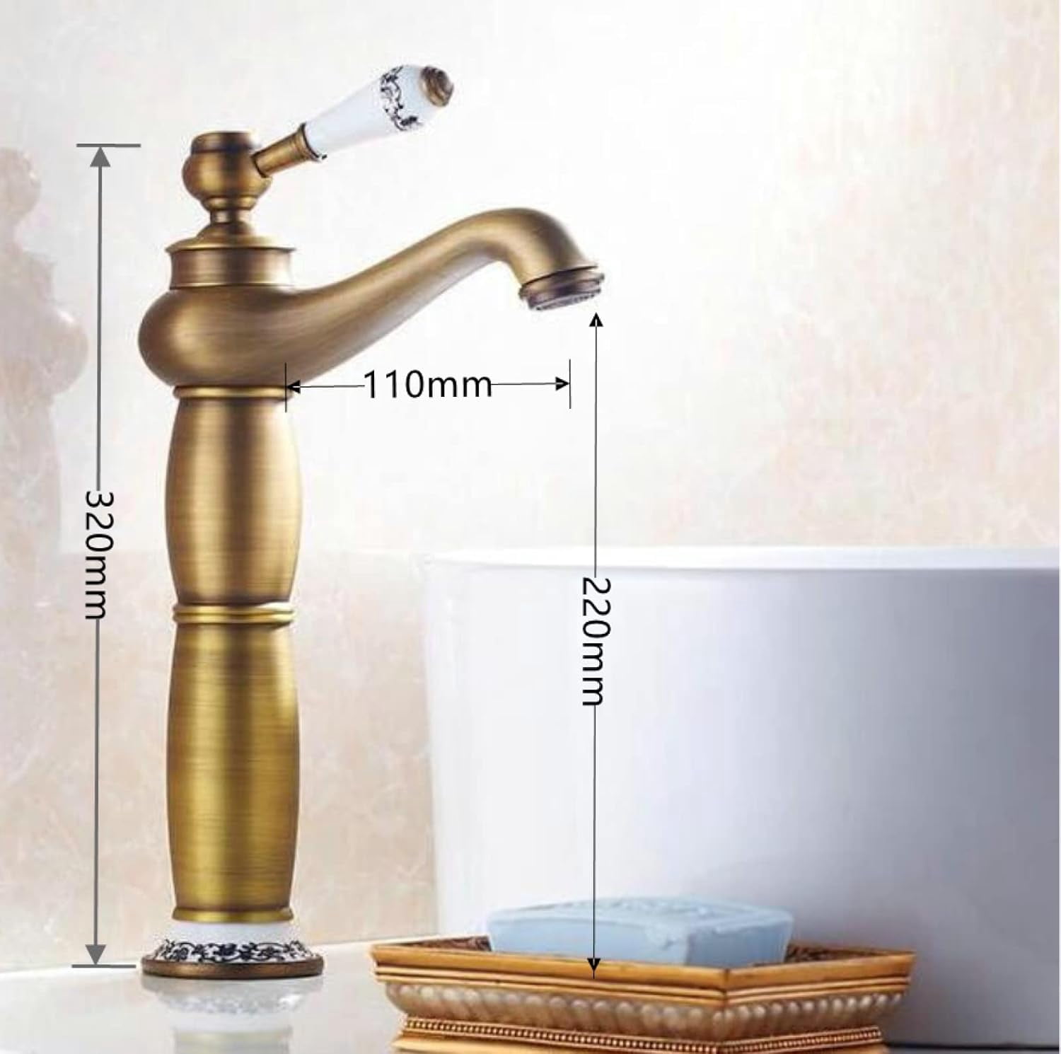 Vintage Sink Faucet Bathroom, Antique Brass Bathroom Vanity Faucet, Hot and Cold Water Faucet, Single Handle Bathroom Faucet High, Rose Gold