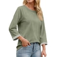 thumbnail image 3 of MOSHU Womens Tops 3/4 Length Sleeve Crew Neck Shirts with Ribbed Cuffs Summer Casual Blouses, 3 of 9
