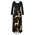 thumbnail image 5 of Long Sleeve Dress for Women Crewneck Christmas Print High Waist Patchwork Bohemian Long Maxi Dress Evening Gown Dress, 5 of 6