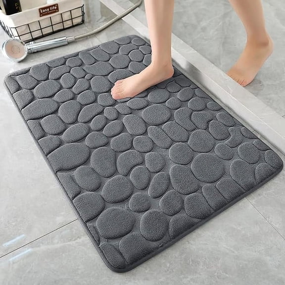 Bailu Memory Foam Bath Mat Pebble Bathroom Rug Super Absorbent Machine Washable Bathroom Rug (24x36, Dark Gray)