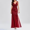thumbnail image 6 of DeHolifer Women's Dresses Deep V-Neck Sequin Lace Sleeveless Mesh Patchwork Evening Party Maxi Dress Red S, 6 of 7