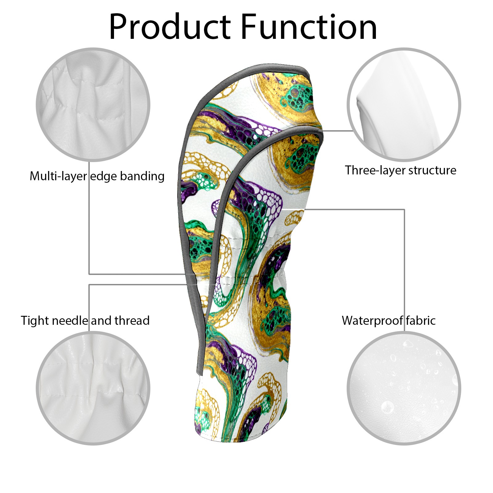 Golf Club Covers, Green GoldSwirl Premium PU Leather Driver Hybrid Putter Head Covers with Velvet Lining, Waterproof Golf Gifts for Men Women