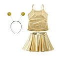thumbnail image 3 of LiiYii Kids Girls Alien Dance Outfit Feeler Headband Metallic Top Pleated Skater Skirt for Party Gold 6, 3 of 5