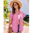 thumbnail image 2 of Camisa de lino HOTOUCH para mujer, manga corta, cuello en V, 3XL, rosa, 2 of 6