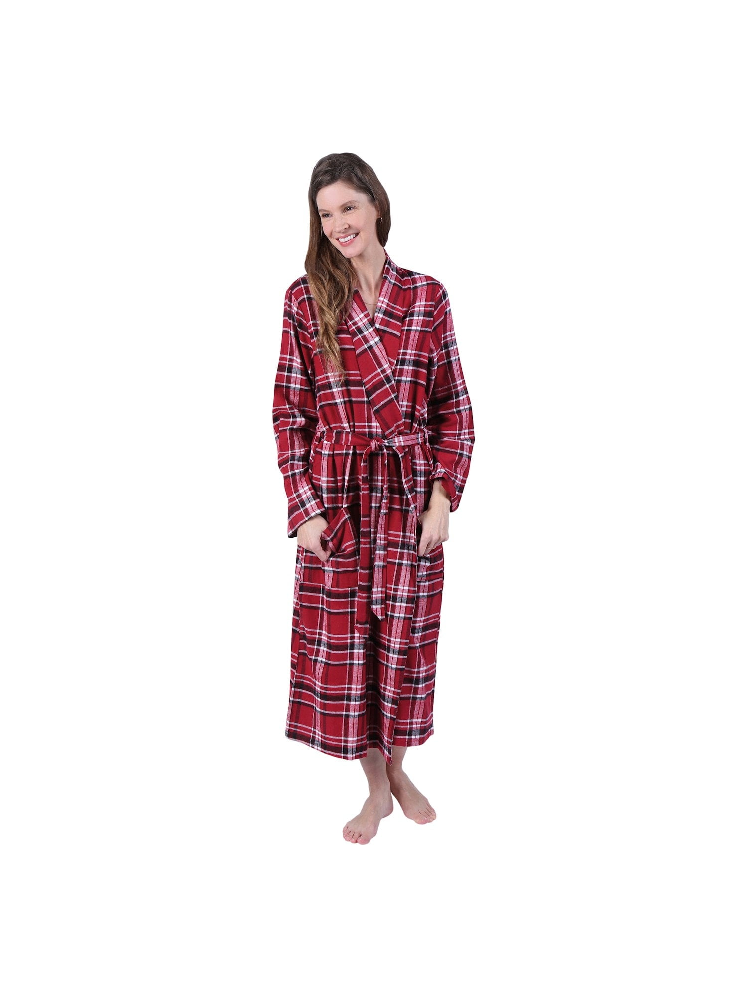Metropolitan Womens Plaid Flannel Robe Lightweight Shawl Collar Bath