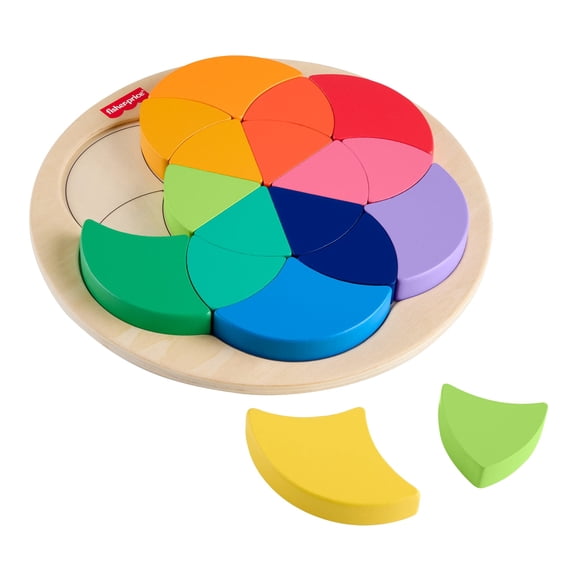 Fisher-Price Wooden Color Wheel Puzzle, Shape-Sorting Play for Preschool Kids, 19 Wood Pieces