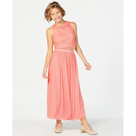 Sequin Hearts Big Kid Girls Lace Illusion Dress 2 Piece Set Size 7