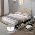 thumbnail image 3 of Platform Bed Frame with 4 Large Storage Drawers, King Size Bed Frame with Adjustable Tufted Headboard Beige - Full, 3 of 5