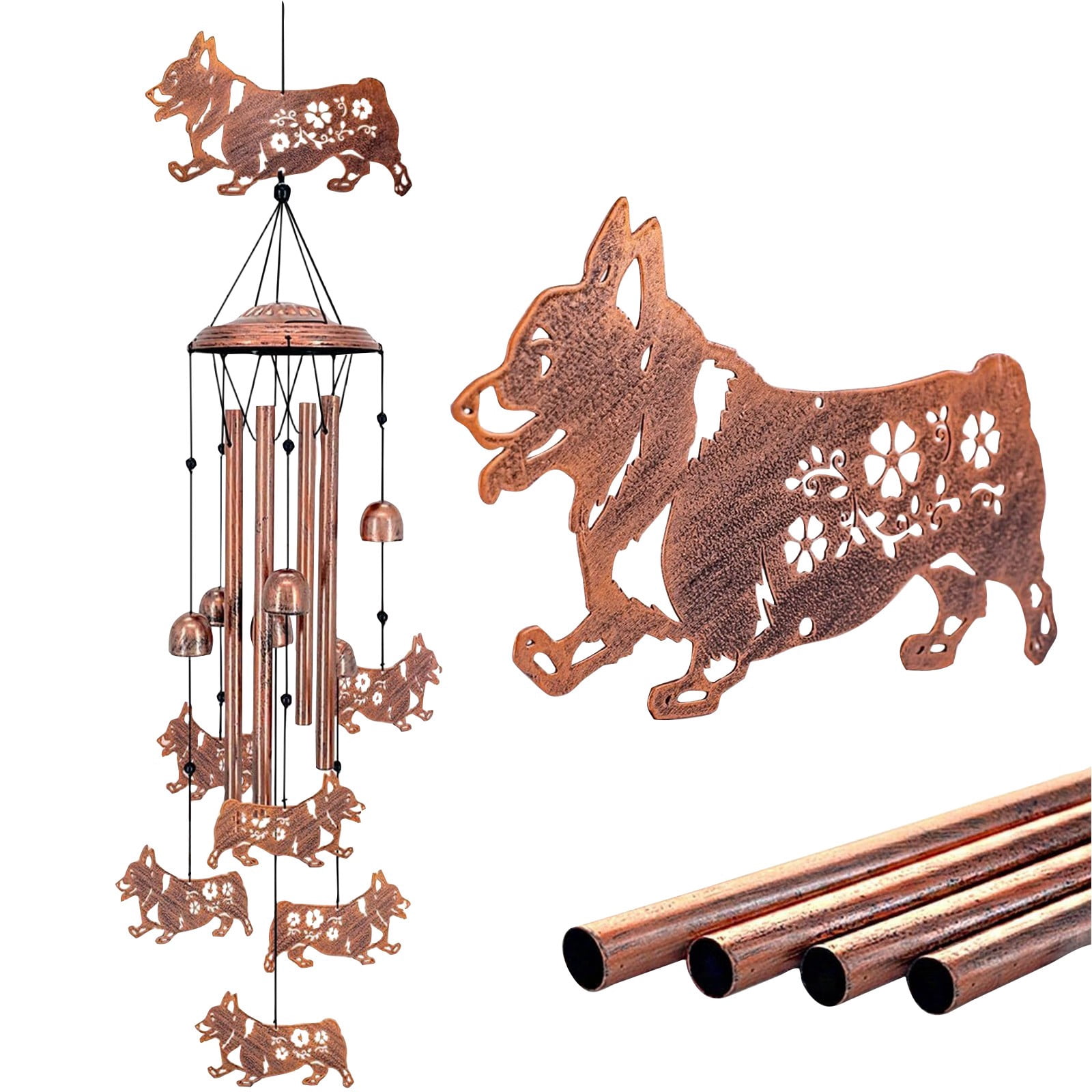 Dog Shape Metal Wind Chime for Outdoor Garden, Handmade Patio Decor with Melodic Aluminum Tubes, Memorial Gift for Home and Yard