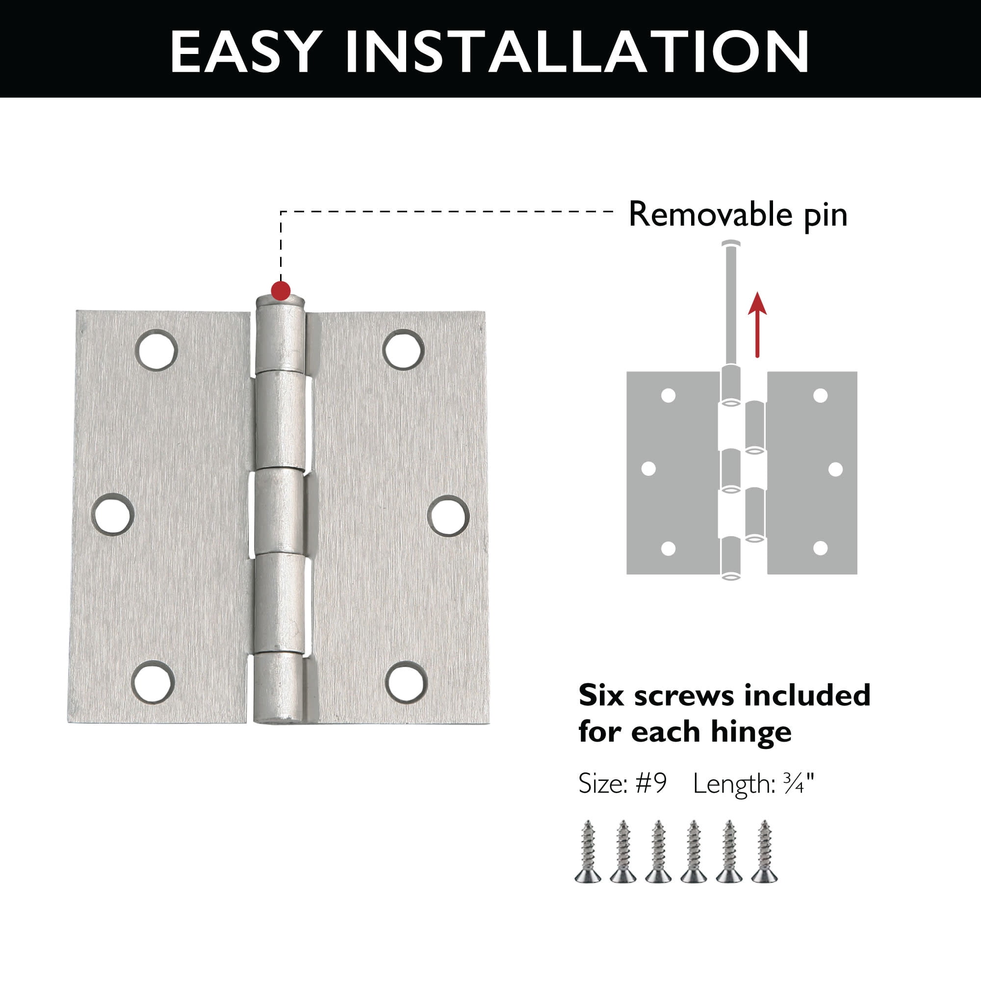 Design House 10-Pack 3.5" x .125" x 3.5" Square Butterfly Interior/Exterior Door Hinges, Satin Nickel