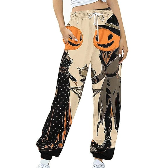 Womens Halloween Outfit Cotton Sweatpants Midweight Warm Cozy Elastic Waist Drawstring Loose Sports Pants (XL, Multicolor 12)
