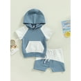 thumbnail image 2 of Bagilaanoe 2Pcs Toddler Baby Boy Short Pants Set Short Sleeve Hooded Sweatshirt Tops + Shorts 3M 6M 12M 18M 24M 3T Kids Casual Summer Outfits, 2 of 9