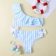 thumbnail image 2 of REDARER Girls' Two-Piece High-Waist Stripe Bikini Set with Ruffle Bathing Suit,Size 11-12 Years, 2 of 5