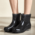 thumbnail image 5 of EKVAHL Women's Waterproof Rubber Rain Boots Non‑Slip Ankle Booties Polka Dot Printed Pull‑On Short Boots for Farming Boating Outdoor Rainy Day Black, 5 of 6