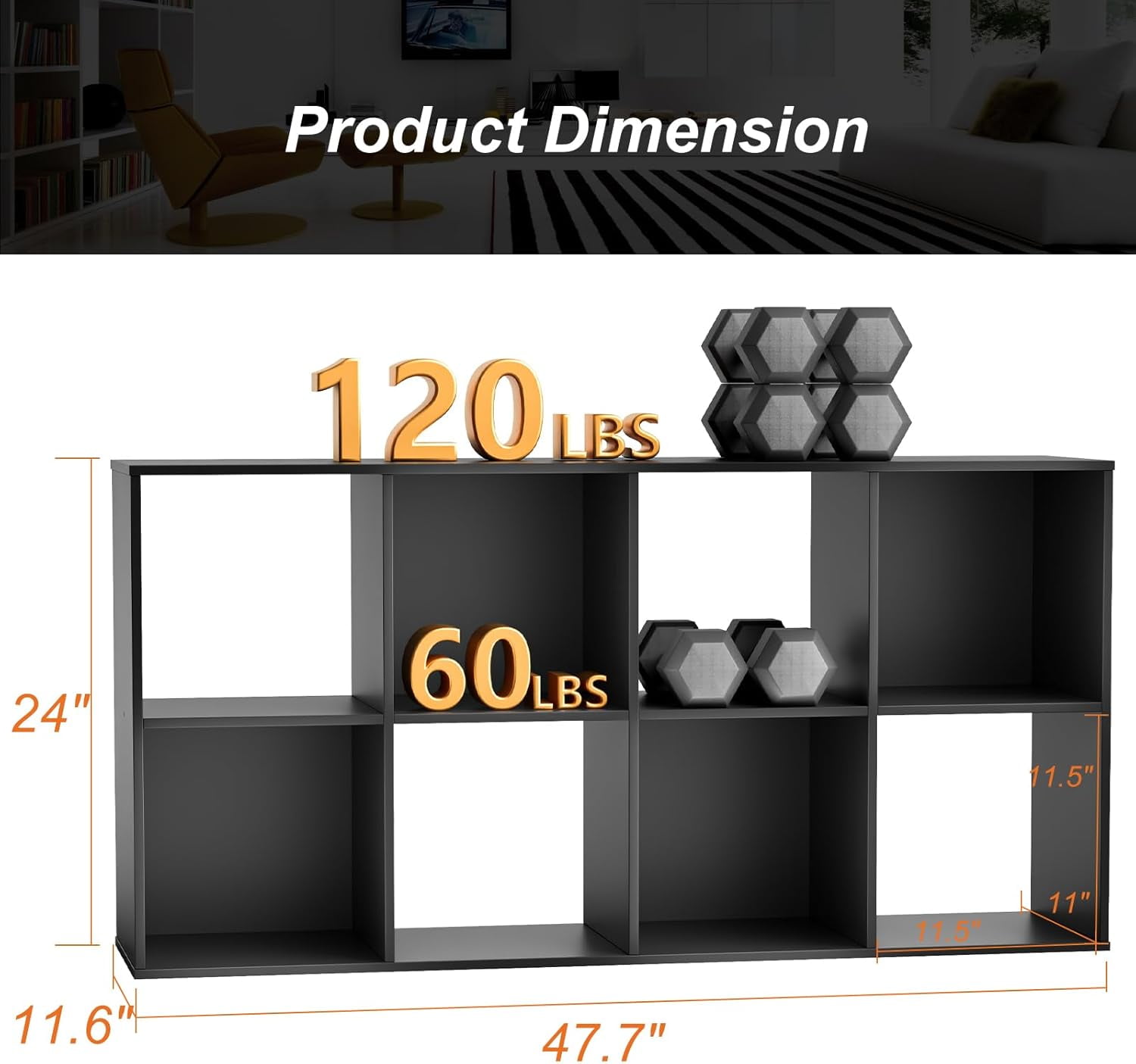 Black Cube Storage Unit, 4-tier Bookcase with 8 Cube Storage Unit, Open Display Bookcase with Removable Back Panels for Living Room, Home Office, Bedroom,