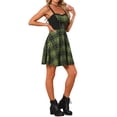 thumbnail image 4 of INSPIRE CHIC Women's Dress Plaid Sweetheart Neck Sleeveless Lace Up Mini Fit & Flare Dresses L Army Green, 4 of 5
