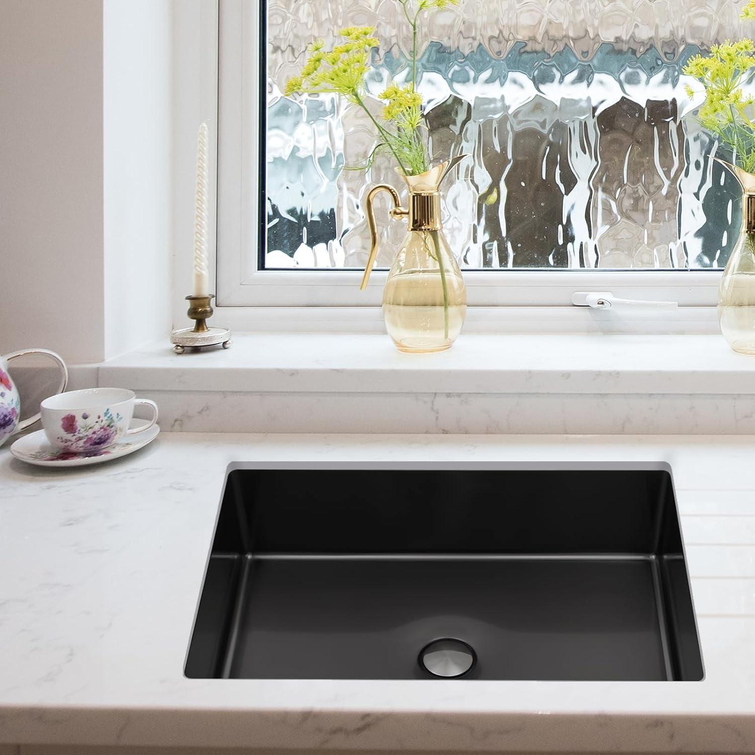 Bathroom Sink,Single Bowl Undermount Bathroom Wash Sink,Stainless Steel Kitchen Sink Rectangular Sink with Drain Pipe21.65x14.96x5.31in Black