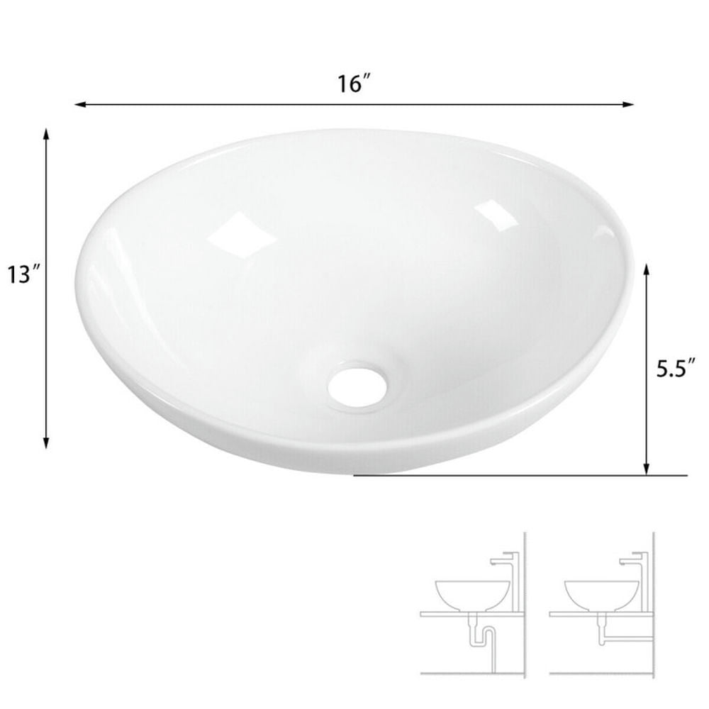 Finihen Bathroom Vessel Sink, Oval Ceramic Basin, Oval Bathroom Basin Ceramic Vessel Sink, White Finihen Bathroom Vessel Sink, Oval Ceramic Basin, Oval Bathroom Basin Ceramic Vessel Sink, White